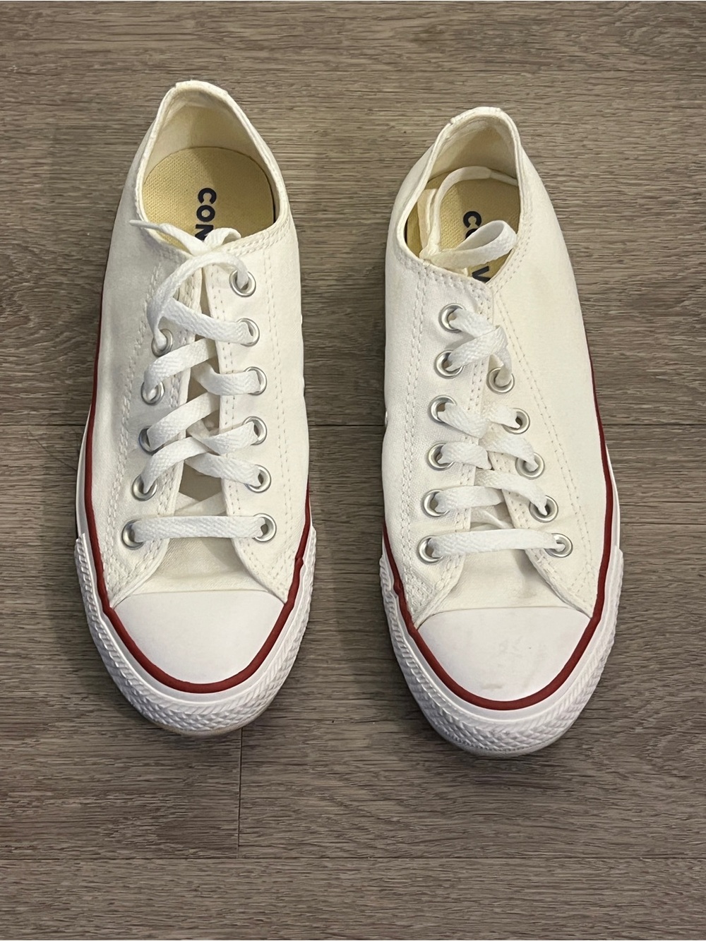 Converse White Low-Top Canvas Sneakers with Red Trim